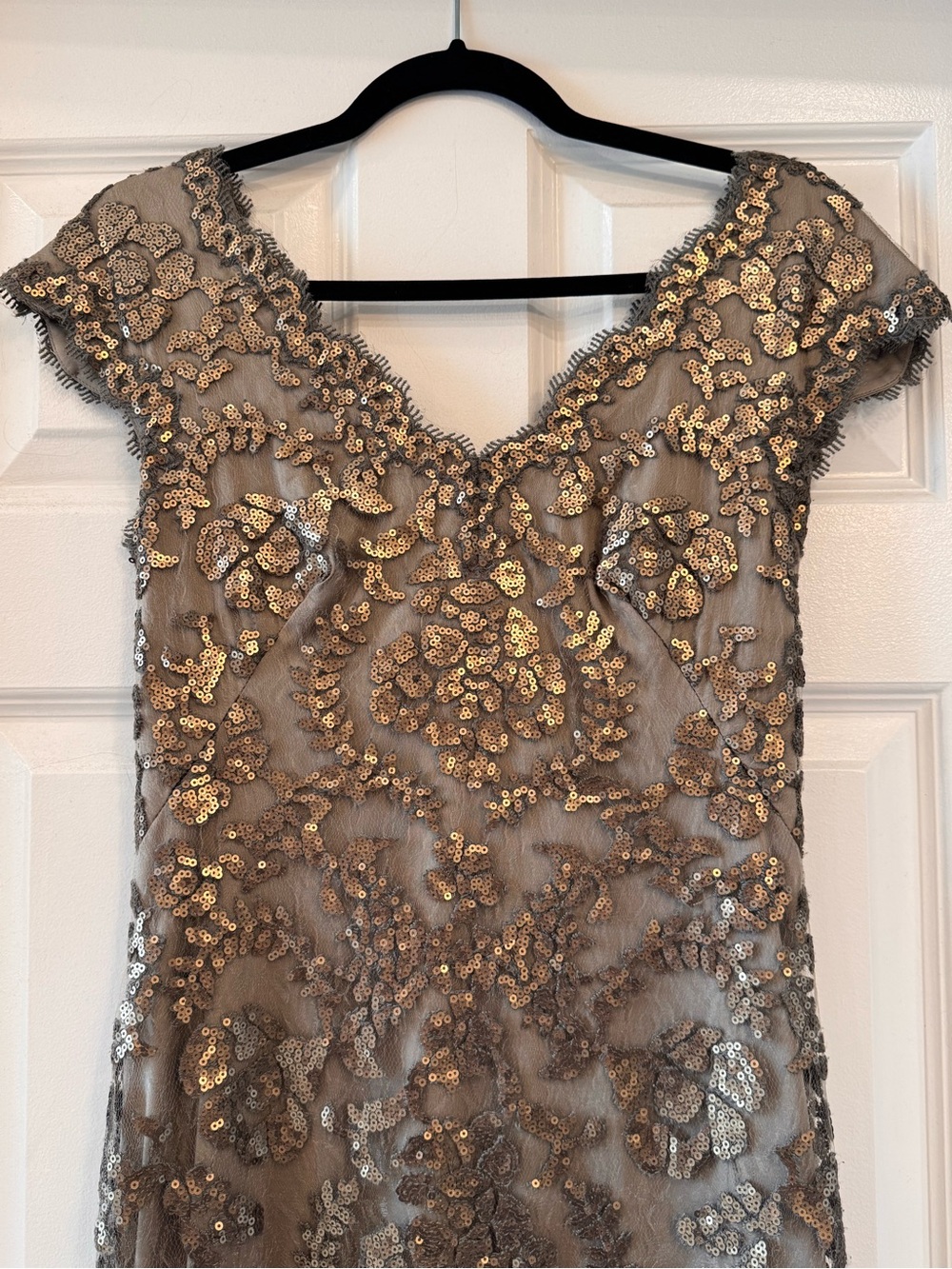 Tadashi Shoji Gold Sequin Floral Mesh Dress